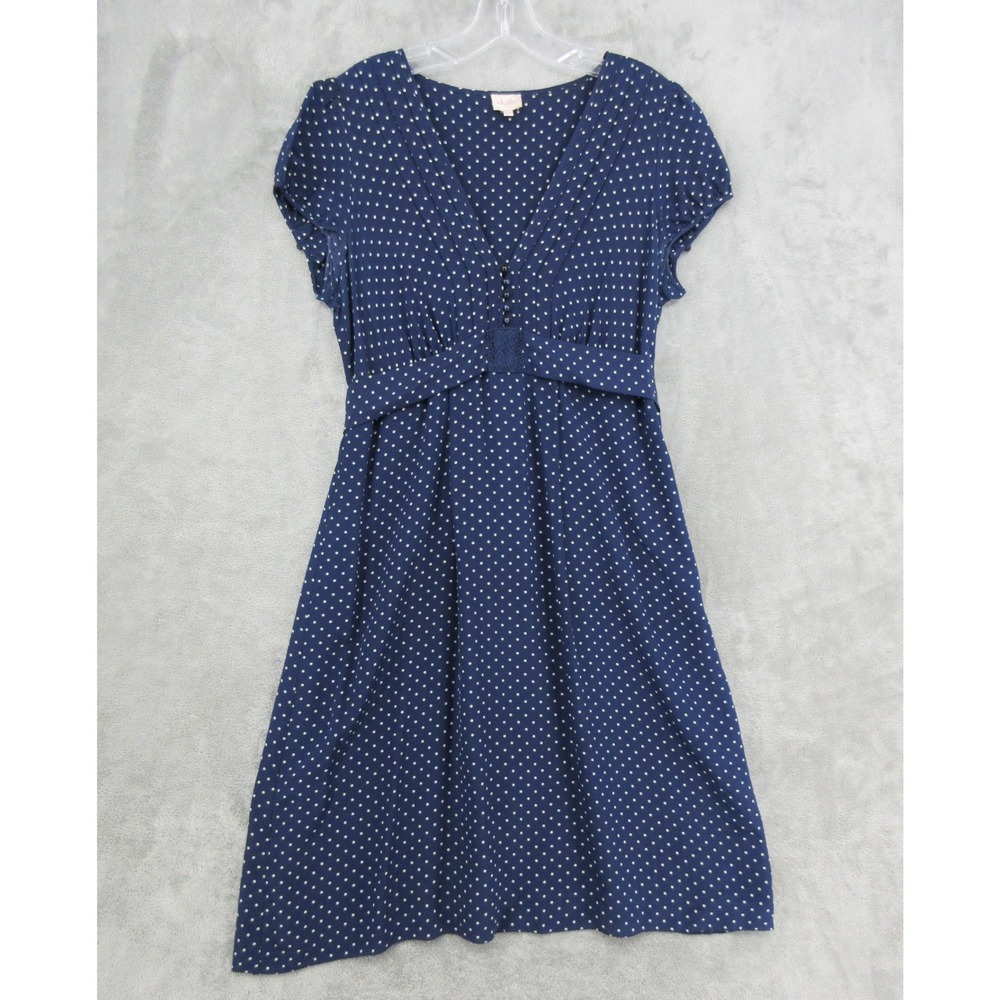 Whistles Dress Womens Size 10 Polka Dot Silk Tie Back Retro Button Career Navy